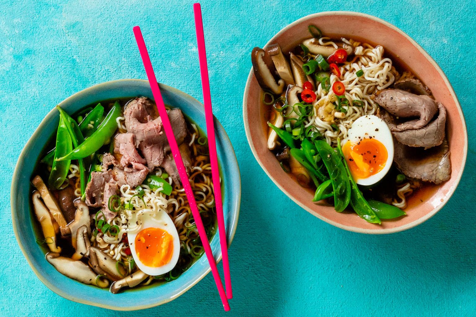 Rare Roast Beef Ramen with Two-Minute Noodles from Fresh Living