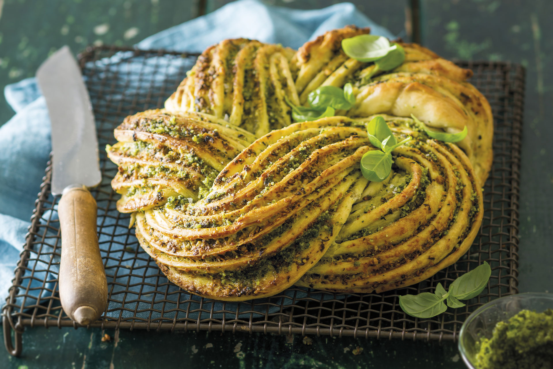 Braided basil pesto bread